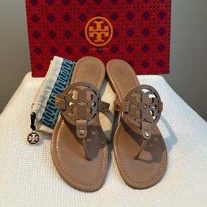 Tory Burch Miller Veg Nappa slip on sandals. Color is “Light Makeup” size 10.5